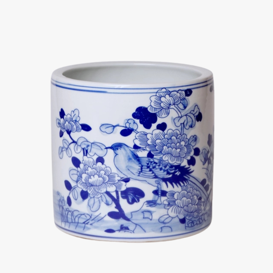 Cache-pot oiseau sur branche fleurie