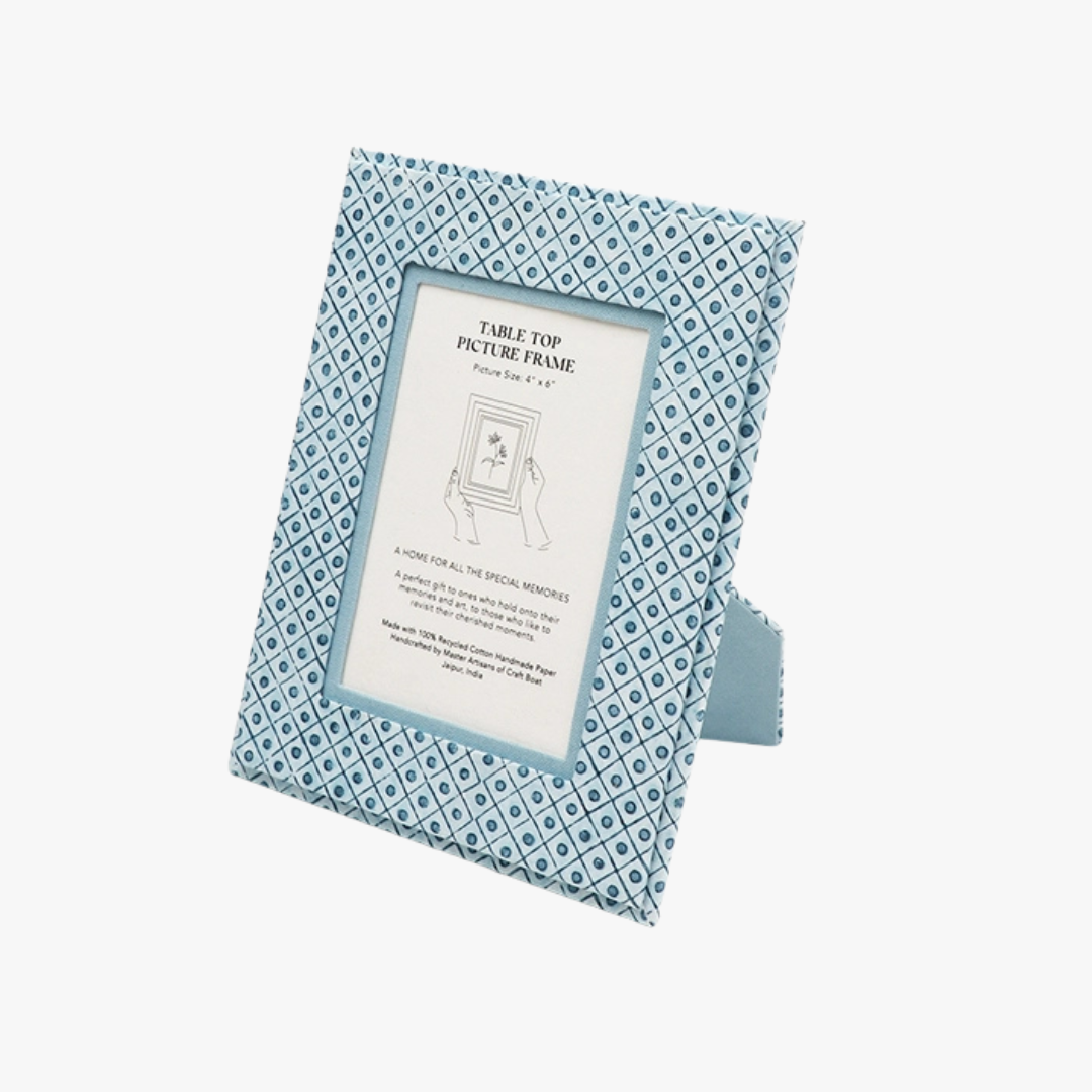 Cadre photo à pois bleus