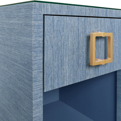 Table d'appoint Edmond en tissu d'herbe bleu