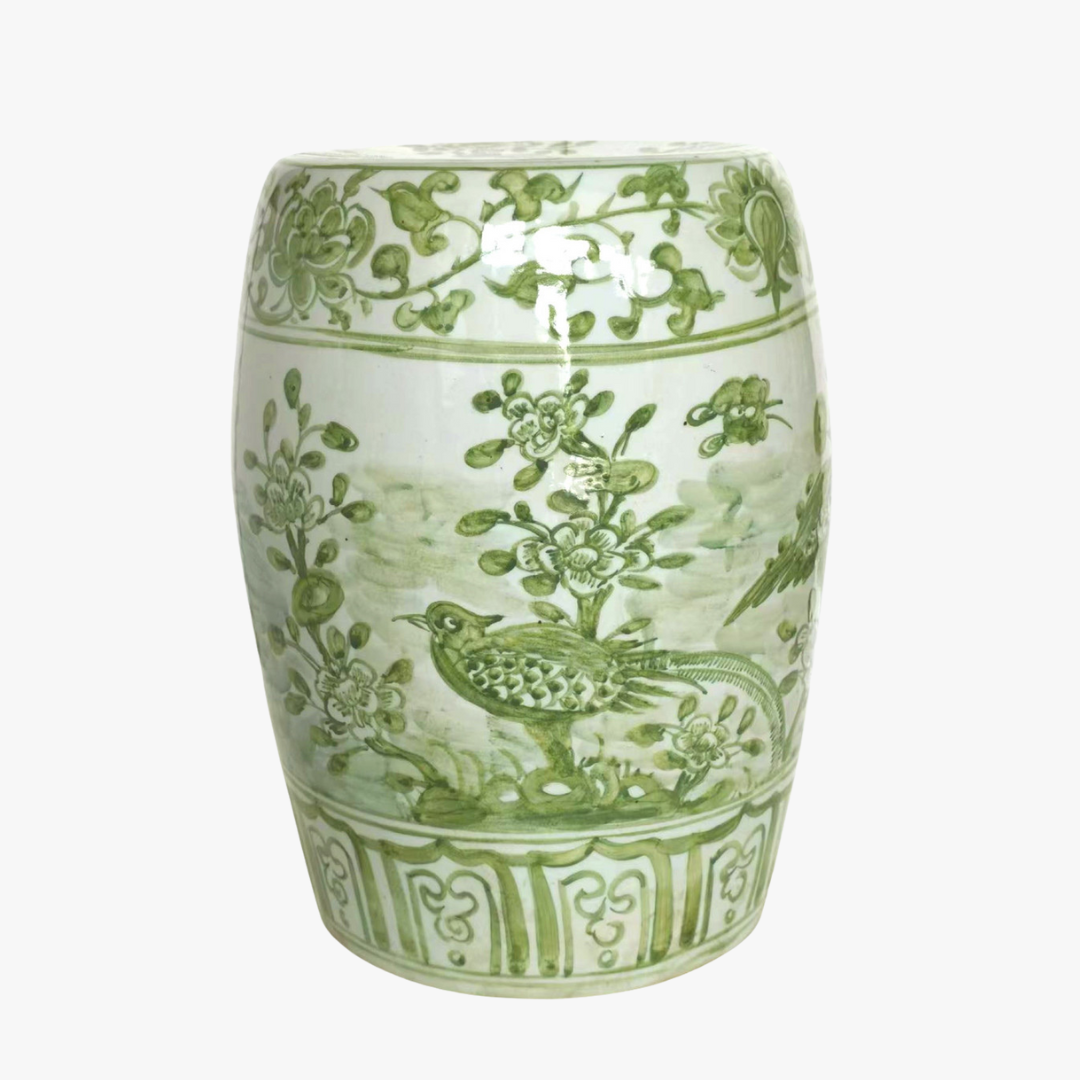 Tabouret de jardin à branches fleuries vertes