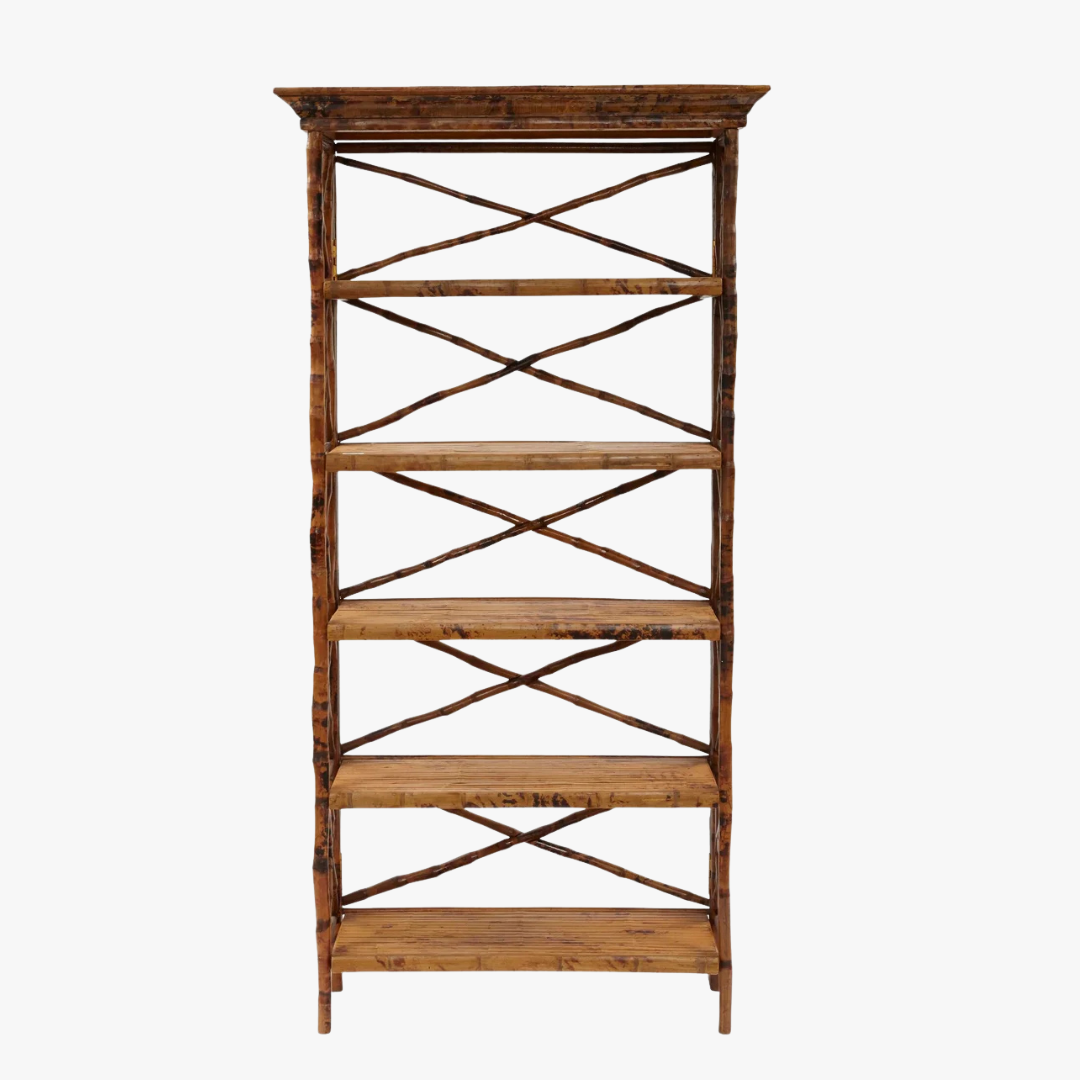 Bibliothèque anglaise en bambou et tortue