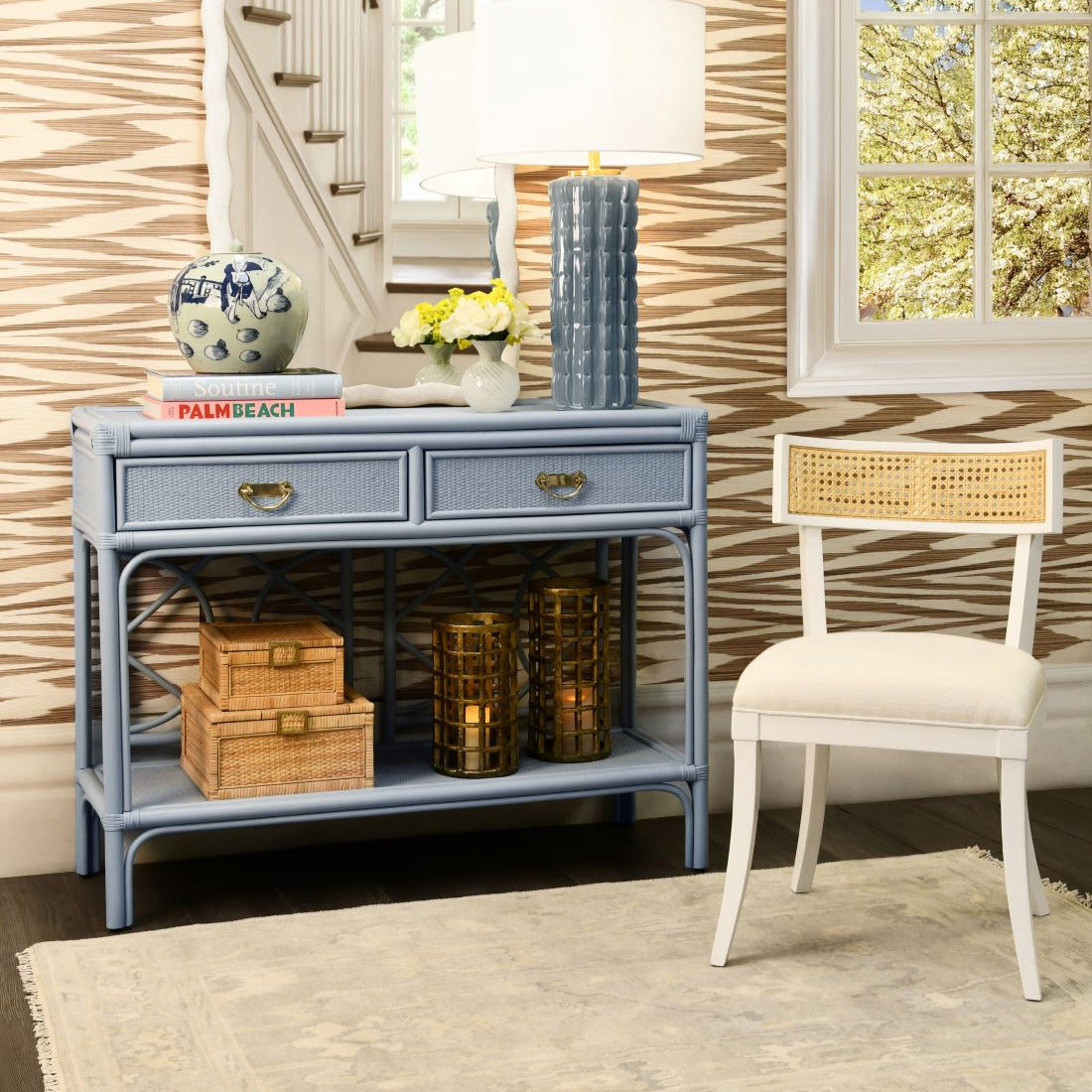 Console Fernandina en rotin bleu clair