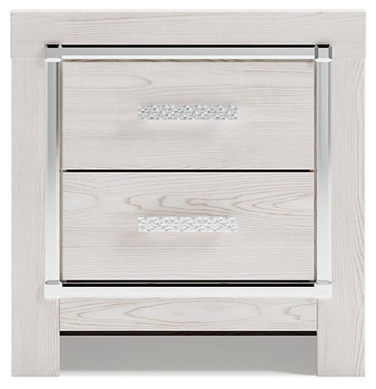 Lit de rangement rembourré Altyra King avec commode à miroir et table de chevet