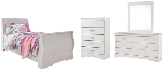 Lit double à baldaquin Anarasia avec commode et miroir